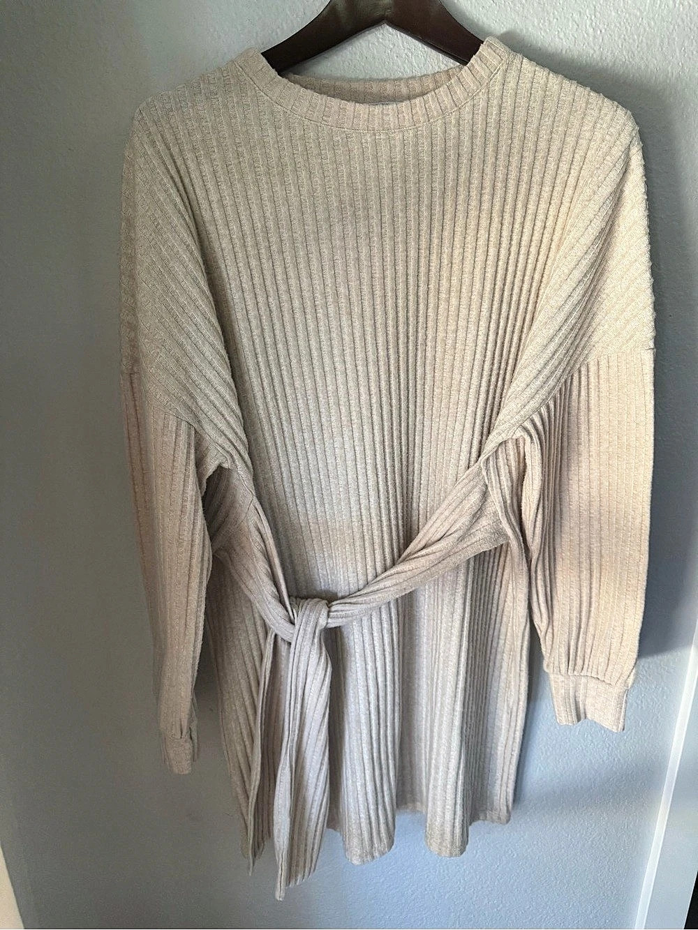 ASOS DESIGN Maternity Beige Ribbed Knit Tie Waist Sweater Dress US 6